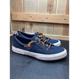 Sperry Womens Navy Canvas Sneakers W/ Memory Foam & White Soles Size 7.5